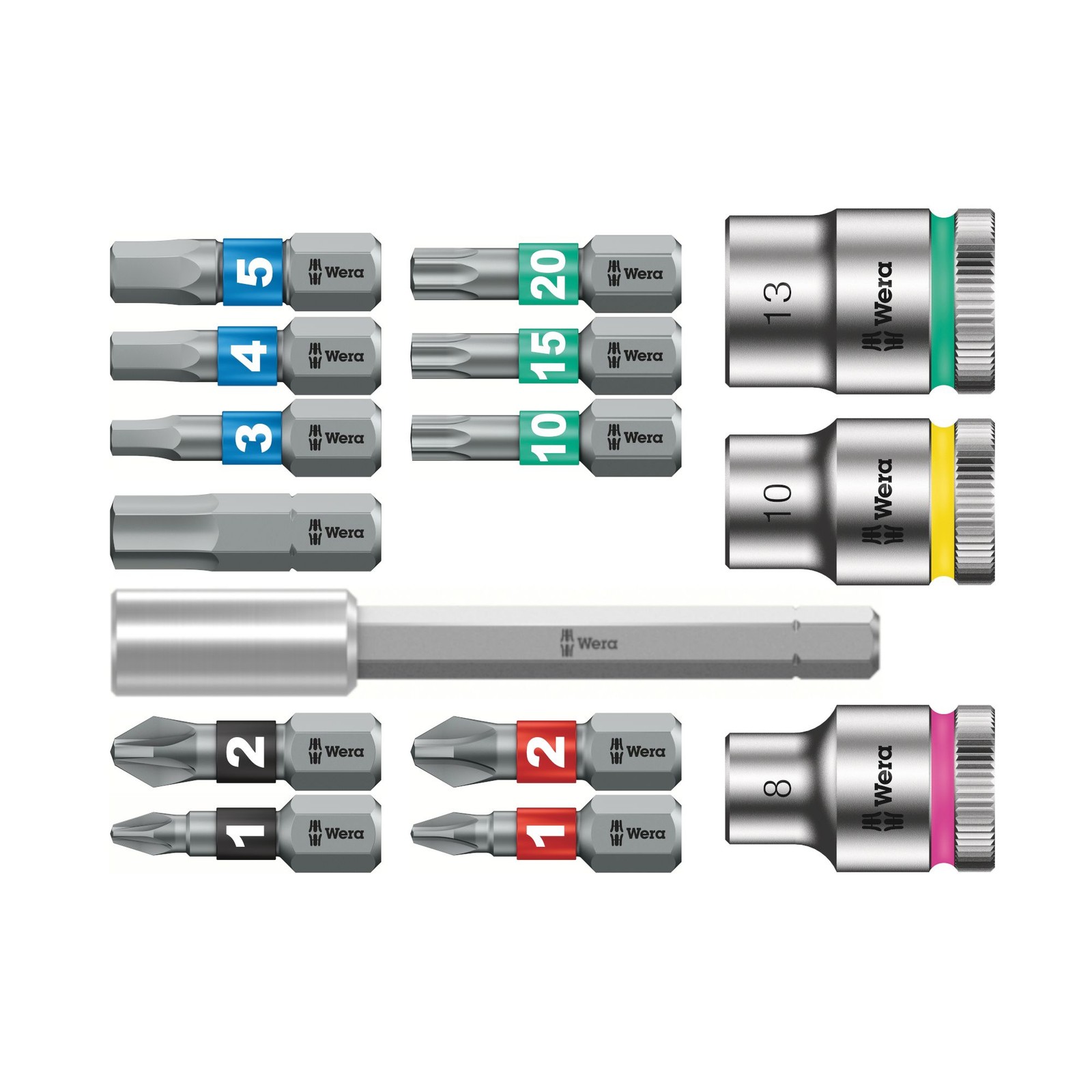 Wera 8009 Zyklop Pocket Compact 3/8» Socket Set & 1/4» Bit Set 2, 18 Pieces