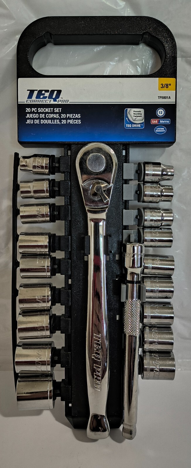 TEQ Correct Pro (GearWrench) 20pc. 3/8″ Drive Socket Set 12 Pt. SAE/Metric 8801A