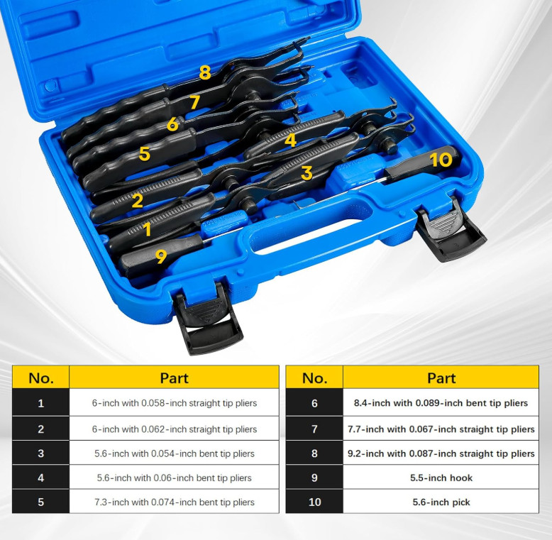 11PCS Snap Ring Plier Set | Internal & External Circlip Removal Tools with Ben..