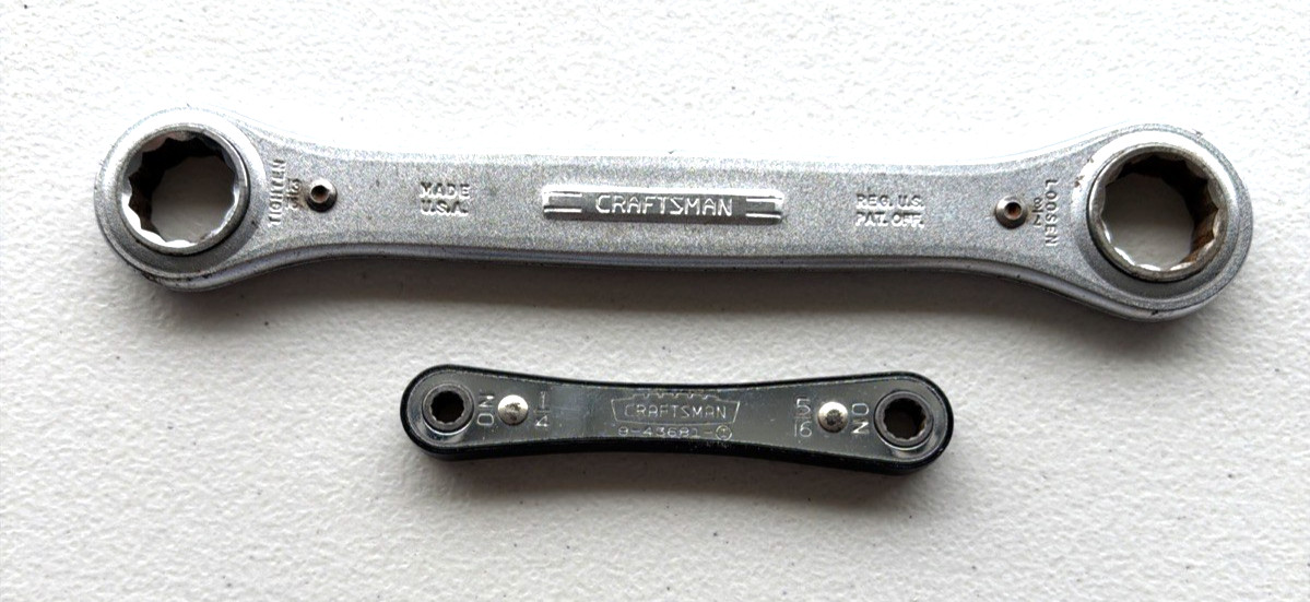 Vintage Craftsman USA Ratcheting Box Wrench Lot 13/16 7/8 & 1/4 5/16 SAE