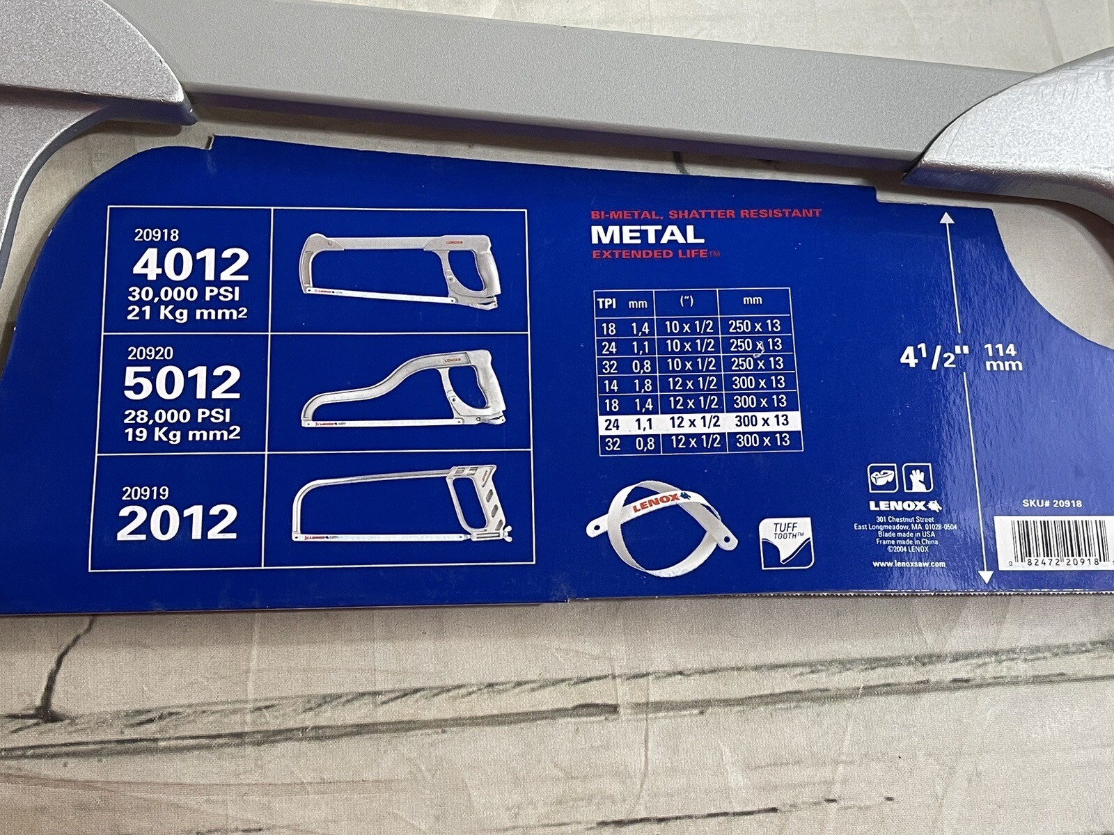 Lenox 4012 Bi-Metal, Shatter Resistant Hacksaw Extended Life 30,000 PSI – NEW