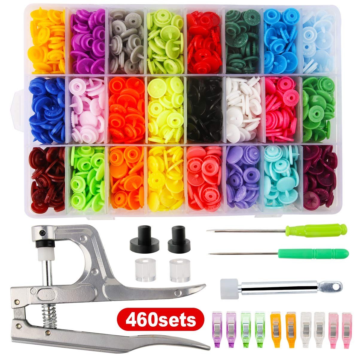 460 Sets 24 Color Snap Plastic Fasteners with Pliers Tool – No Sew Buttons for C