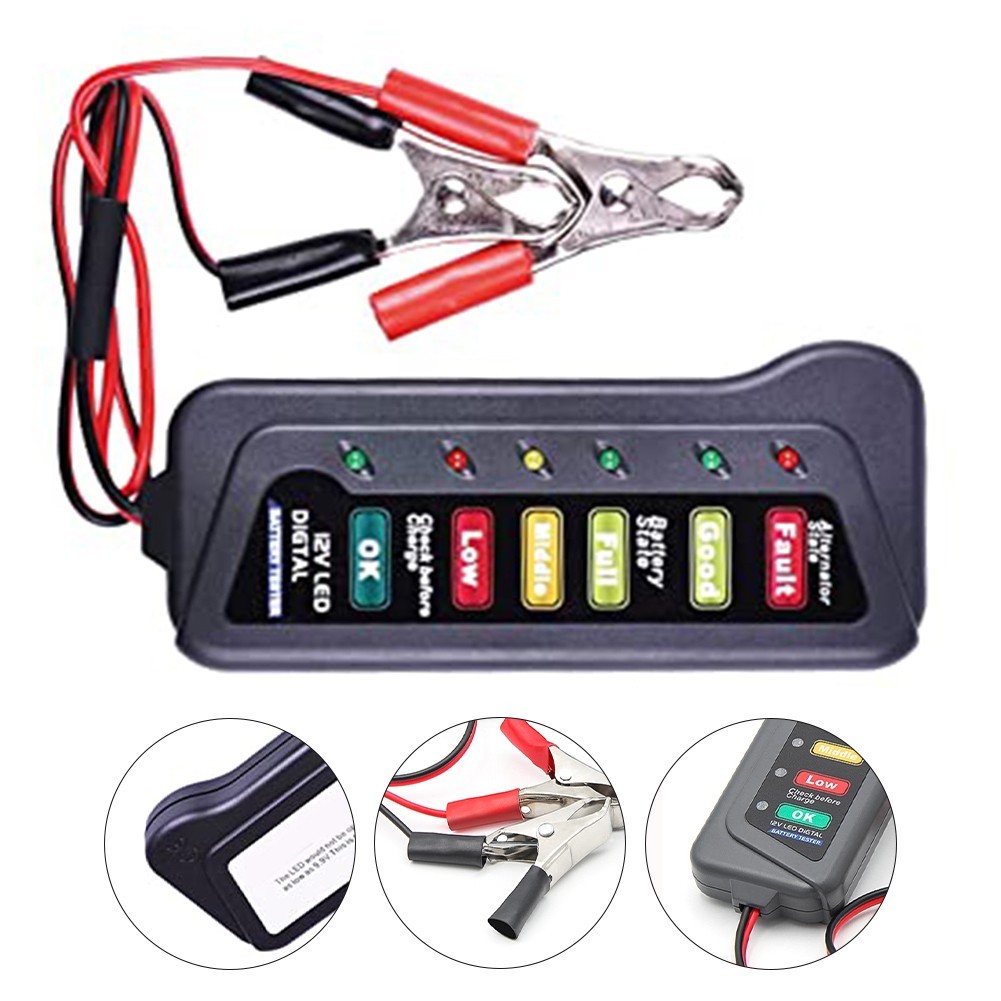 User Friendly 12V Car Tester with Two Testing Clips and LED Lights