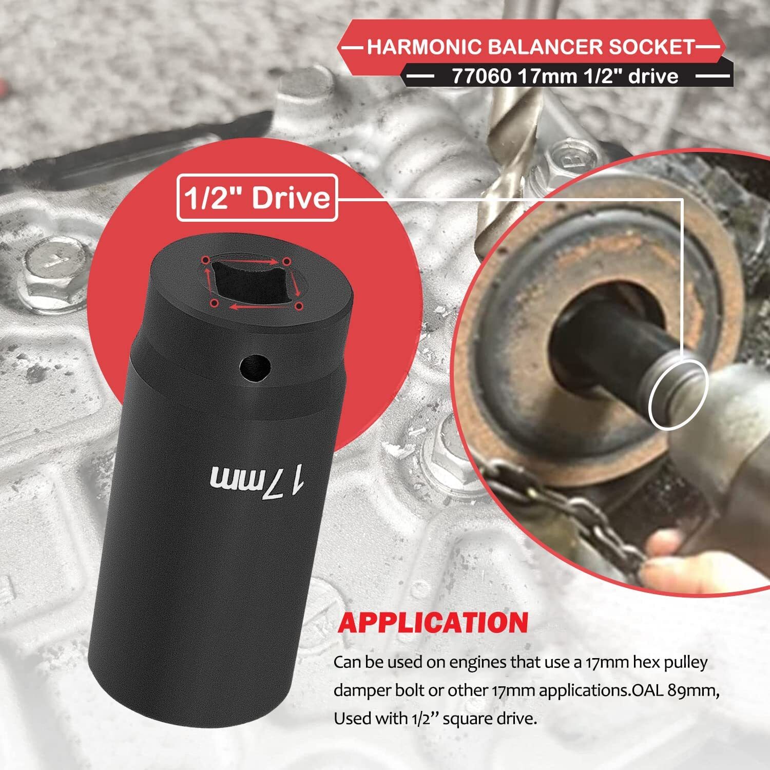 17mm Harmonic Balancer Socket 77060 For Honda Engines Heavy Duty Impact Sockets