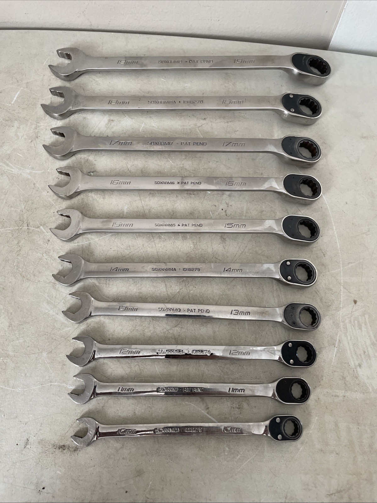 Snap on SOXRRM710A 10 pc METRIC Ratcheting Combination Wrench Set 10 – 19mm