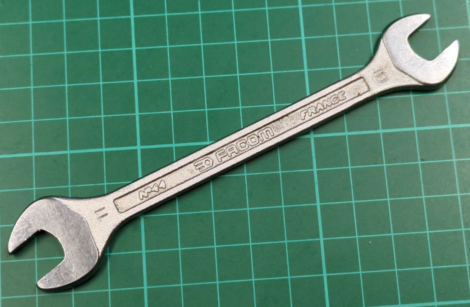 Vintage Facom No44, 10mm x 11mm Vanachrome Open Ended Spanner Made In France