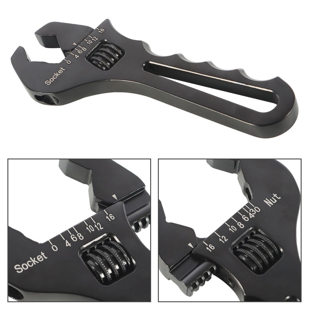 Hose Fitting Wrench Spanner Lightweight Adjustable Aluminum 3AN-16AN Black