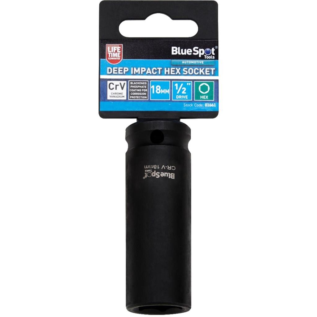 BlueSpot 18mm Deep Socket Impact Hex 6 Point Single CRV Steel 1/2″ Drive
