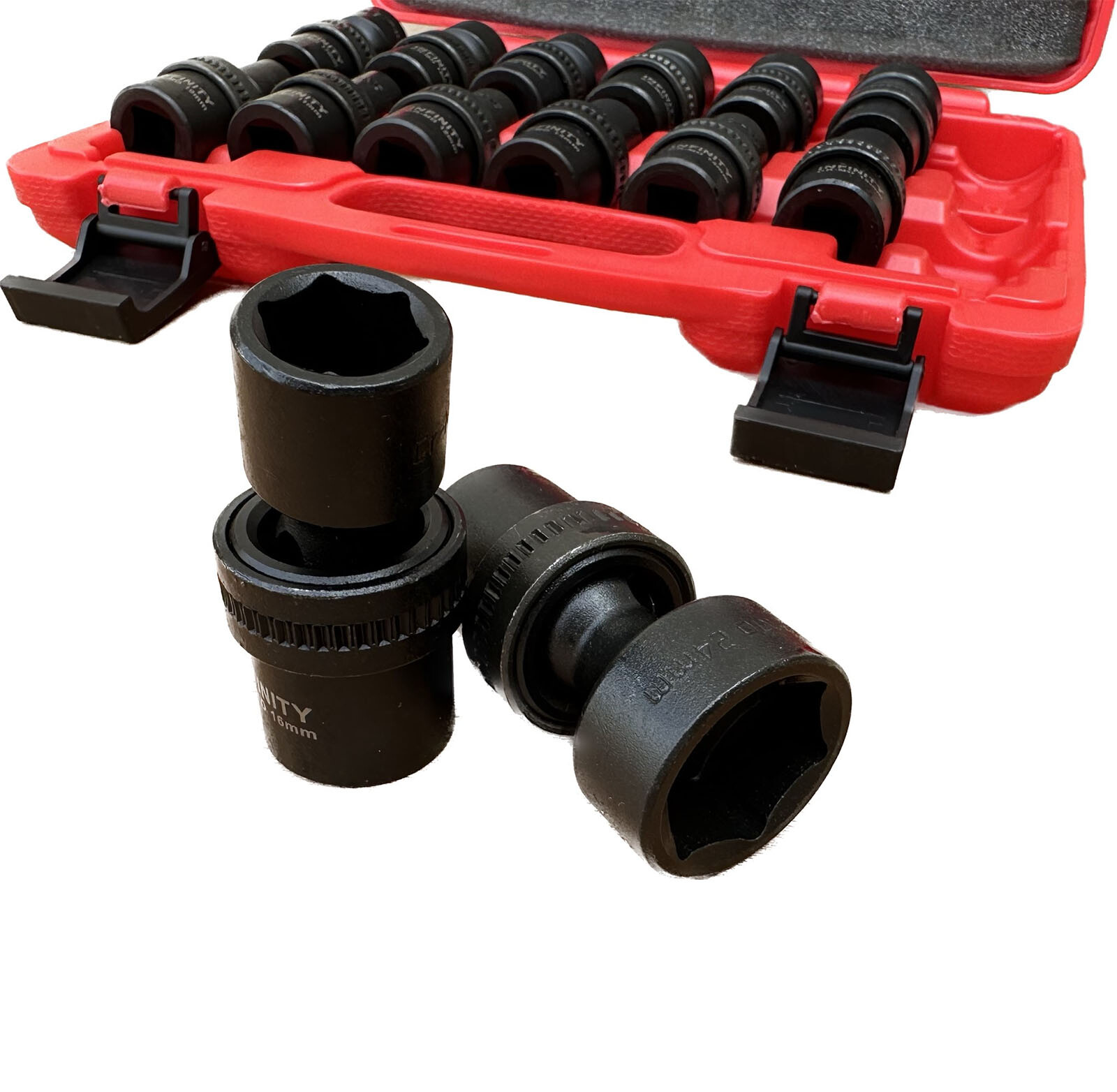 1 /2″ Dr. 14pc 10-24mm 6pts Cr-MO Swivel Shallow Universal Impact Socket Set