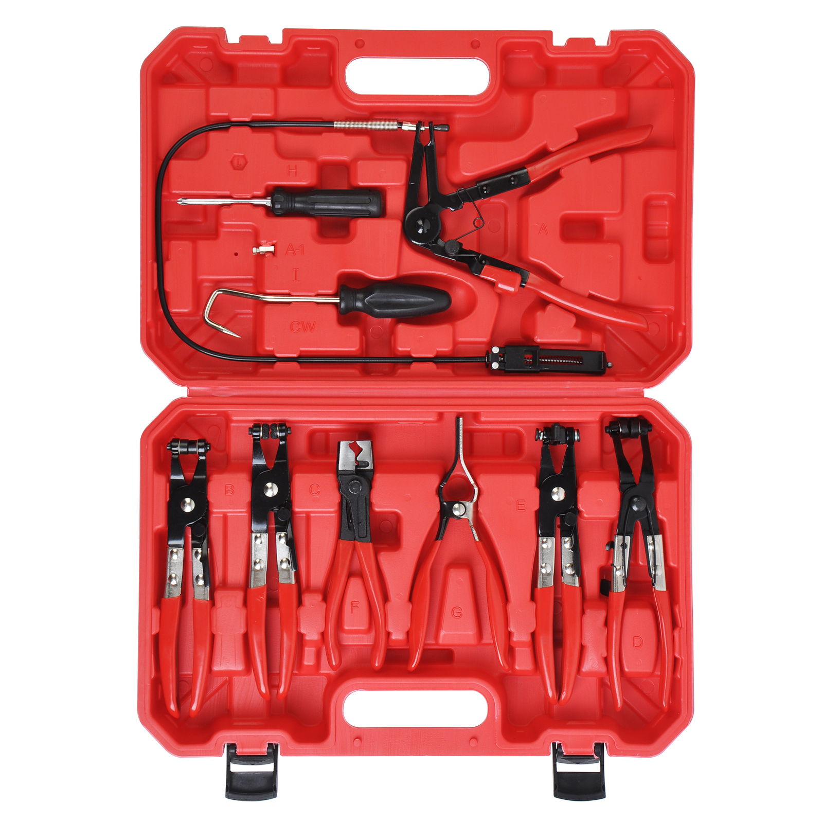 9pc Hose Clamp Pliers Kit Ratchet Pipe Removal Tools Swivel Jaw Flat Angled Band