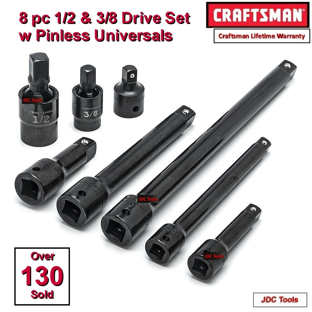 Craftsman 8 pc Impact Accessory Drive Tool Set 3/8″ 1/2″ Drive PINLESS