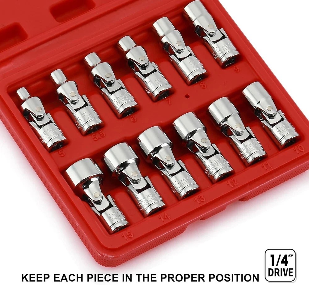 Flex Socket Set Swivel Socket Set Metric 1/4 Inch Drive 6 Point 12 PC