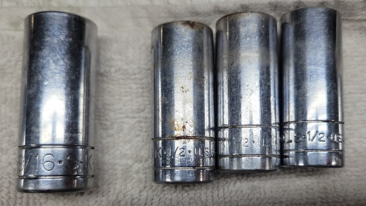 S-K Tools Over 80 S&K 1/4″ 3/8″ 1/2″ Drive Sockets Shallow/Deep, 6/8/12 Point