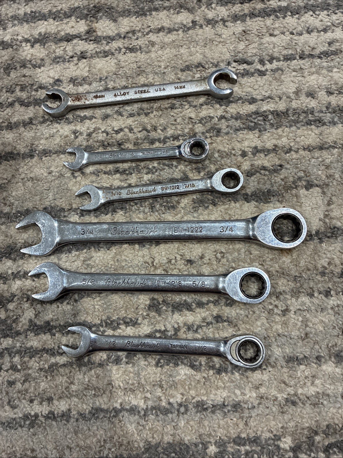 Blackhawk Ratcheting & Combination Wrench Lot SAE Metric 6 Pc USA Taiwan