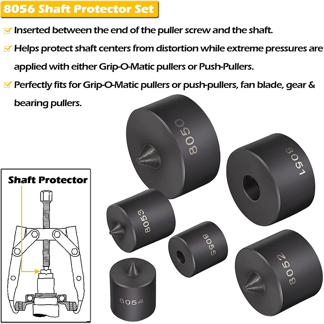 7393 & 522 Large Gear and Pulley Puller & 8056 Shaft Protector Set for OTC