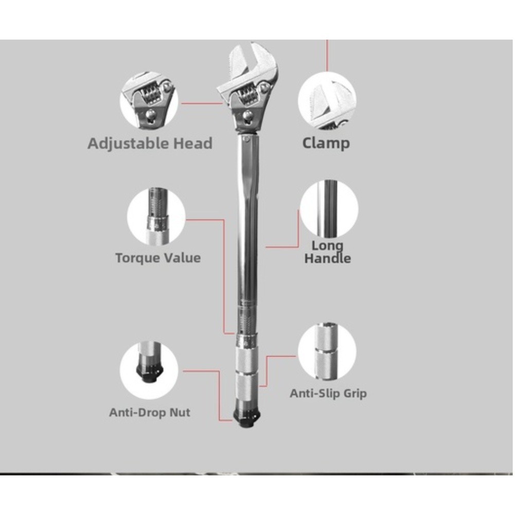 Chromium Vanadium Steel Ratchet Wrench 4 in 1 Torque Tool 19 NM to 110 NM 305mm