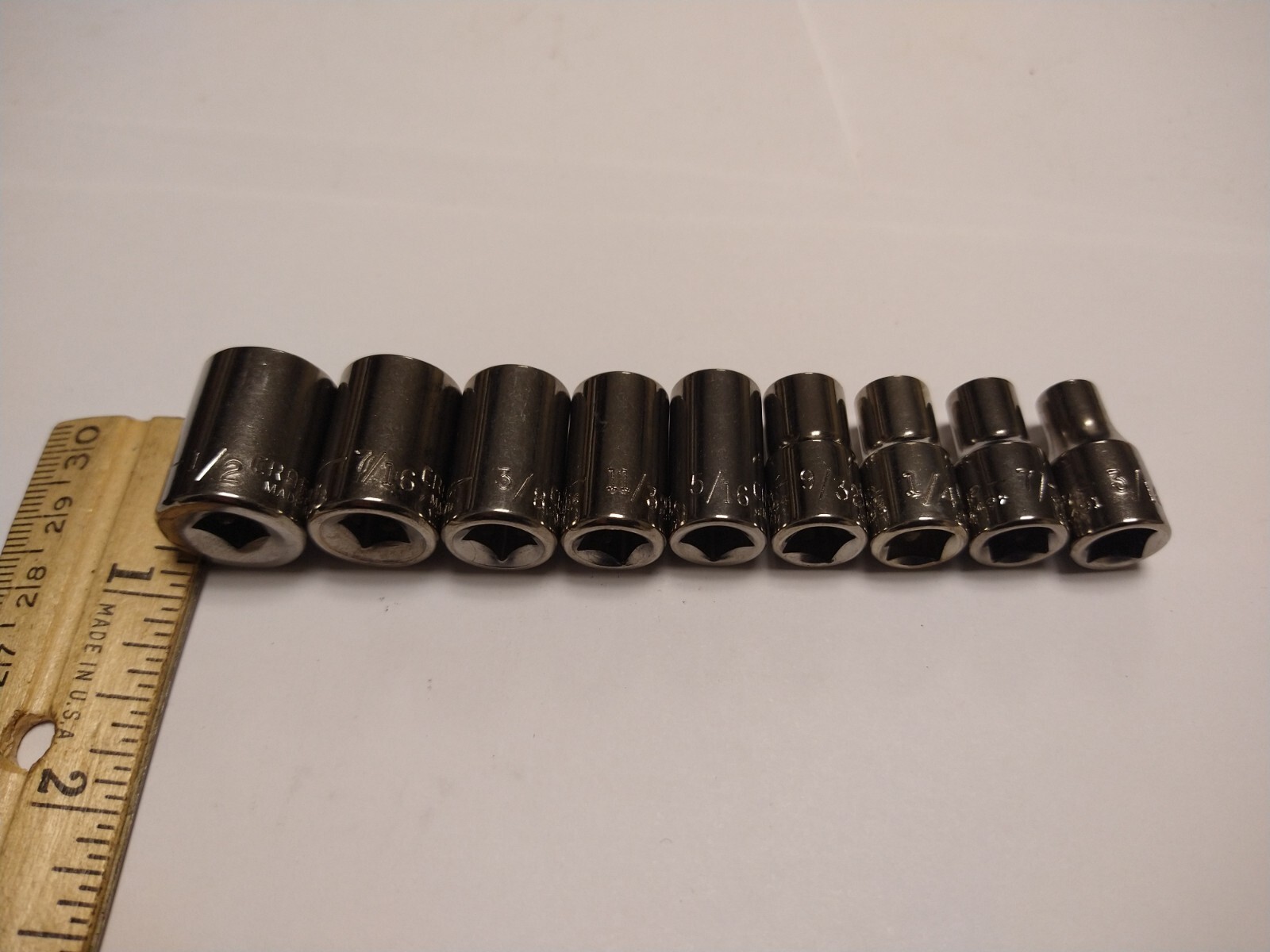 Craftsman 9 Socket Set 1/4″ Drive 6 Pt SAE Shallow G 3/16″ – 1/2″ NOS USA G347