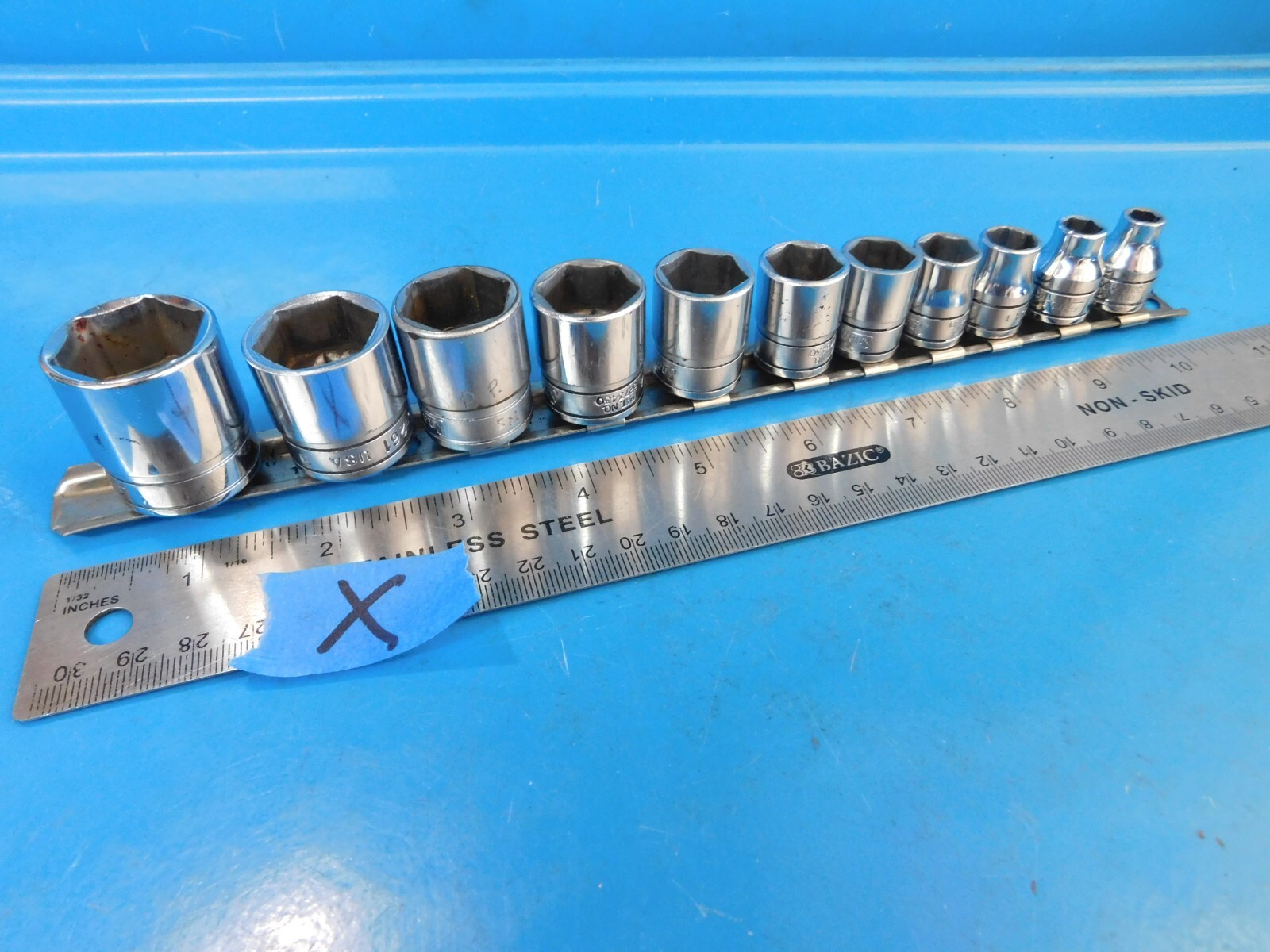USED,SNAP ON 3/8 IN. DR. SHORT 6 PT. SOCKETS (1/4 THRU 7/8 IN.) PART #211FSY
