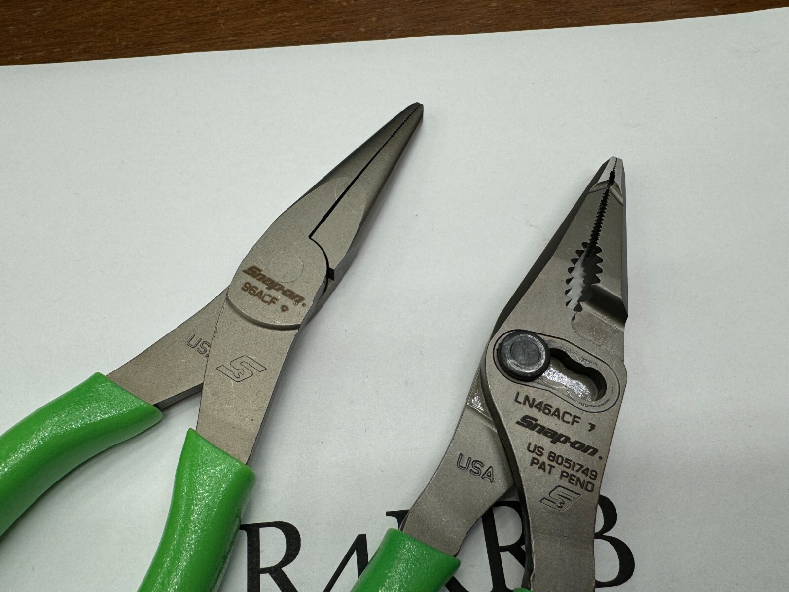 Snap-on Tools NEW 2PC GREEN Soft Grip Long Nose Pliers Lot Set 96ACFG LN46ACFG