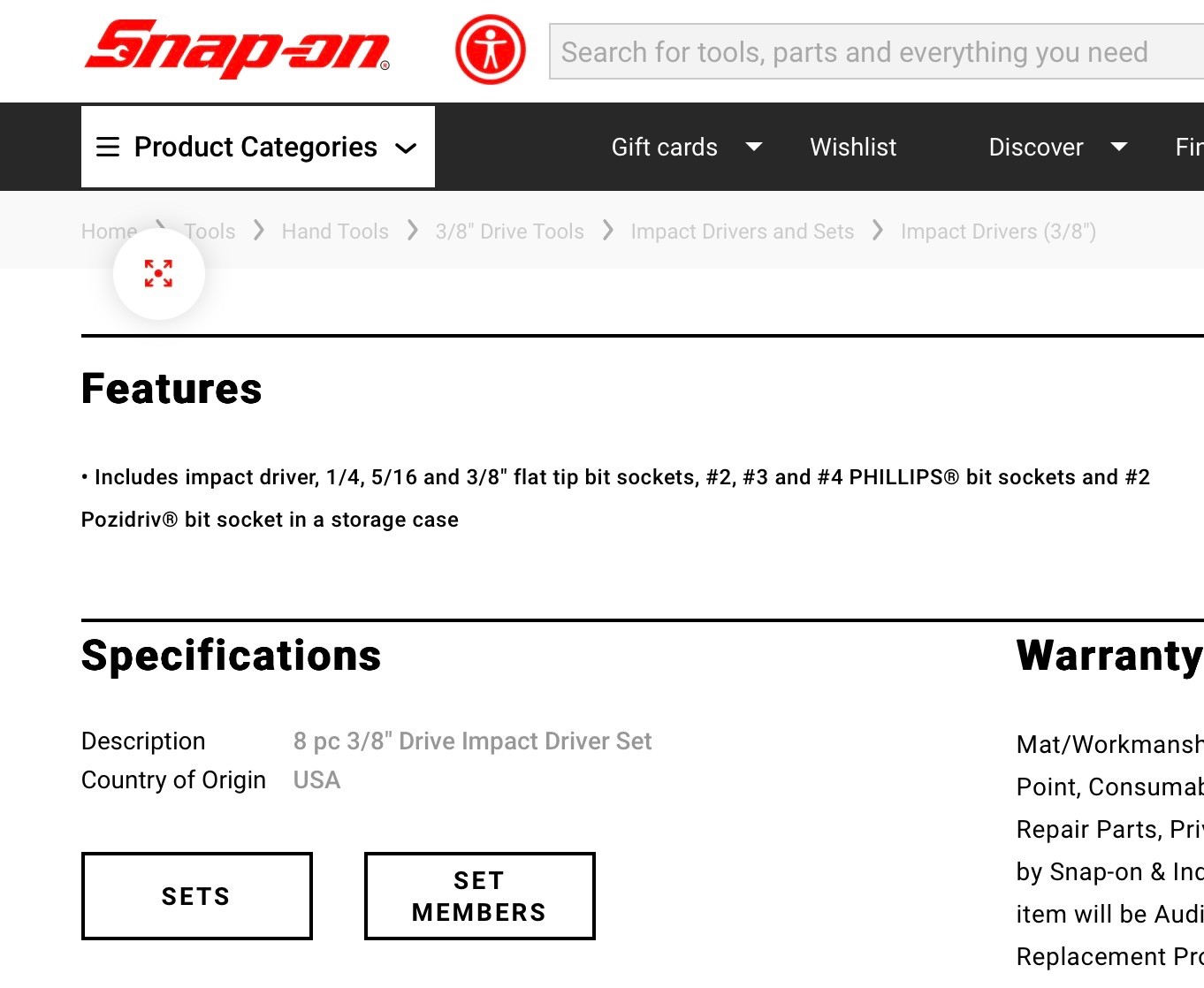 Snap-On 8-Piece Impact Driver Set, 208EPIT