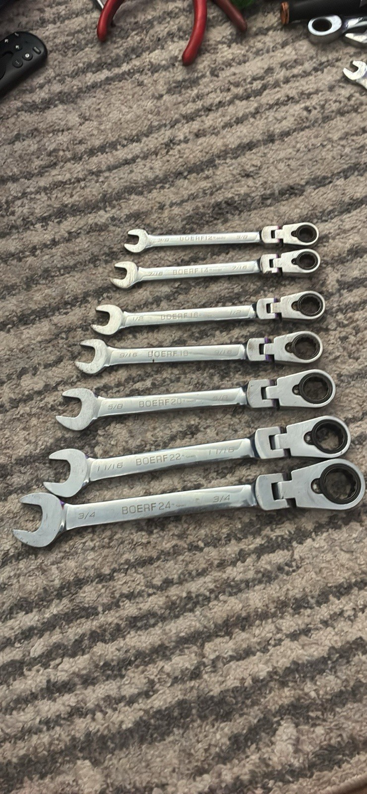 BluePoint BOER708A 5/16″ – 3/4″ 12-pt Ratcheting Flex Head Wrench Set(READ)