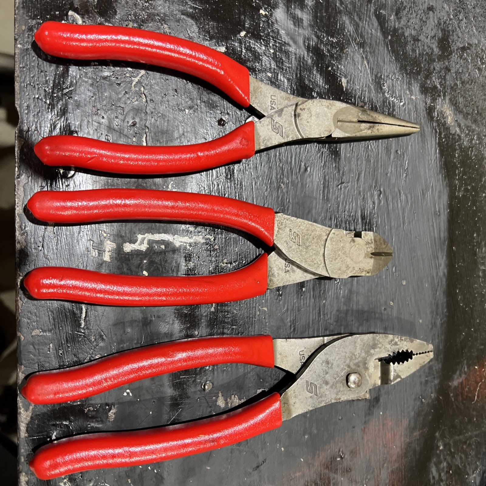 Snap-on 3pc Soft Grip Mix Pliers Set 196acf 87acf 137acf red handle