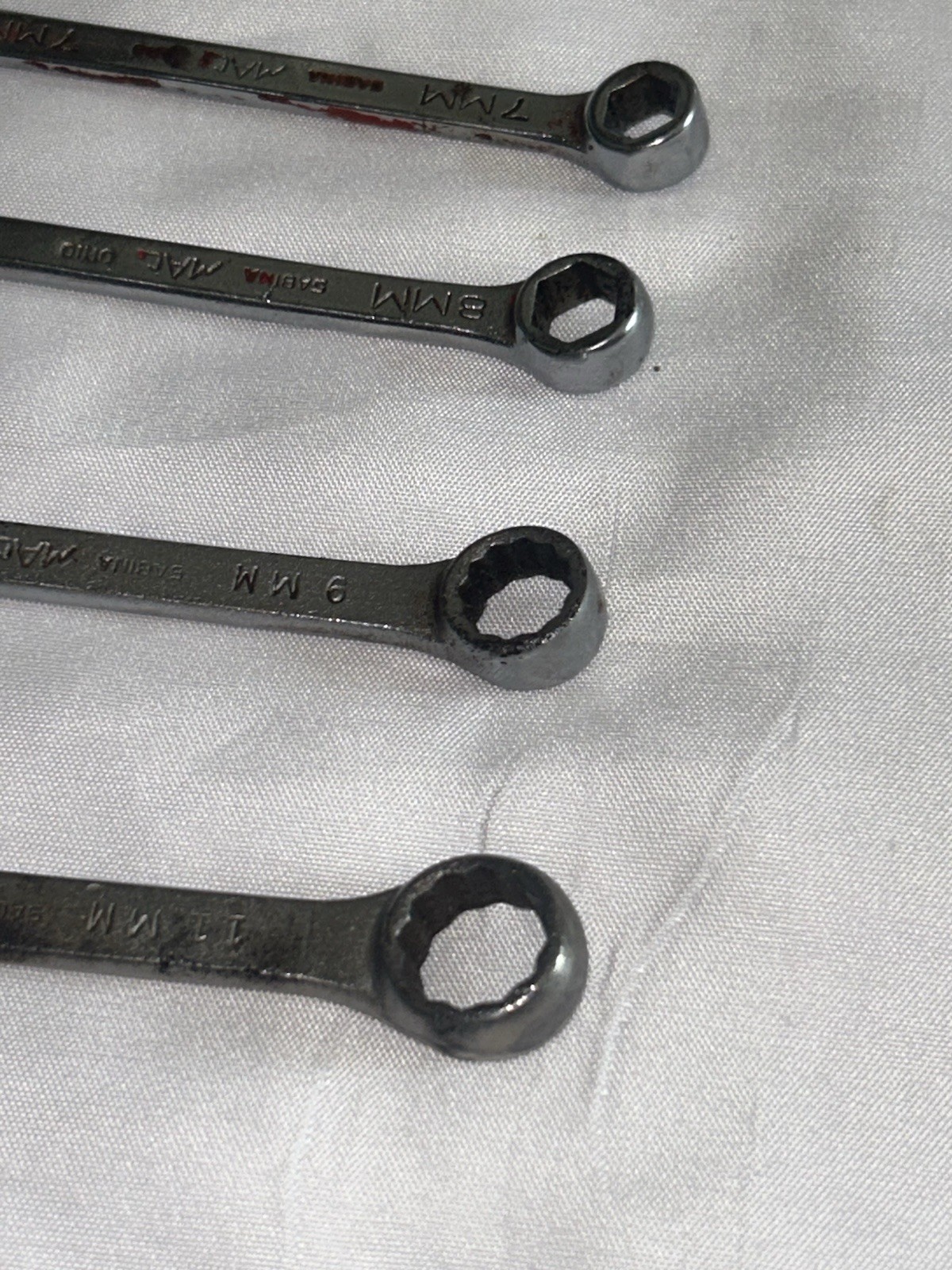 Set Vtg 10 Mac Tools 19 18 17 16 14 12 11 9 8 7 MM Combo Wrench Sabrina Ohio 12p