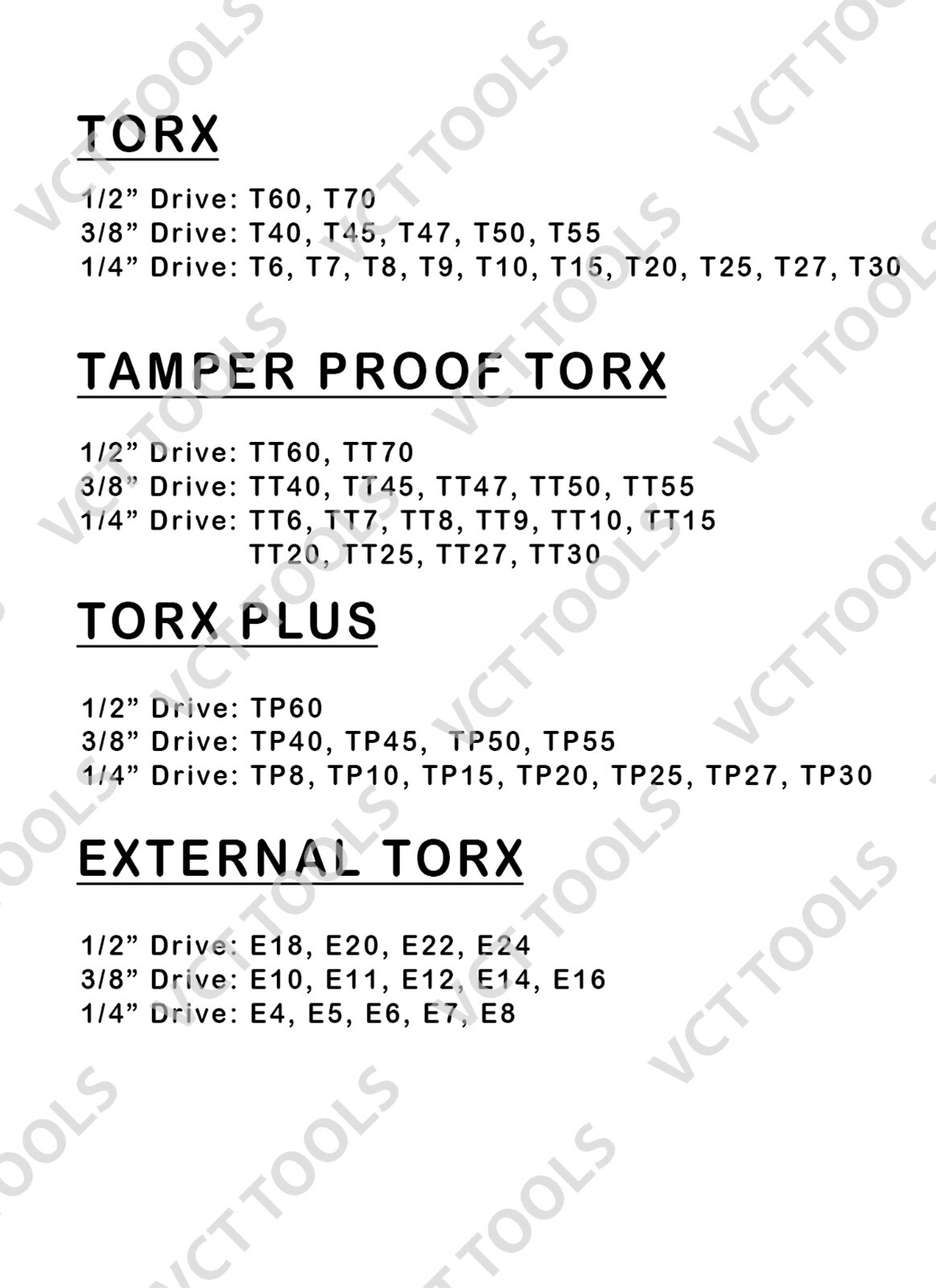 VCT 60pc Master Deep Long Torx, Tamper proof, Torx Plus, E-Torx 6-Point Bit Set