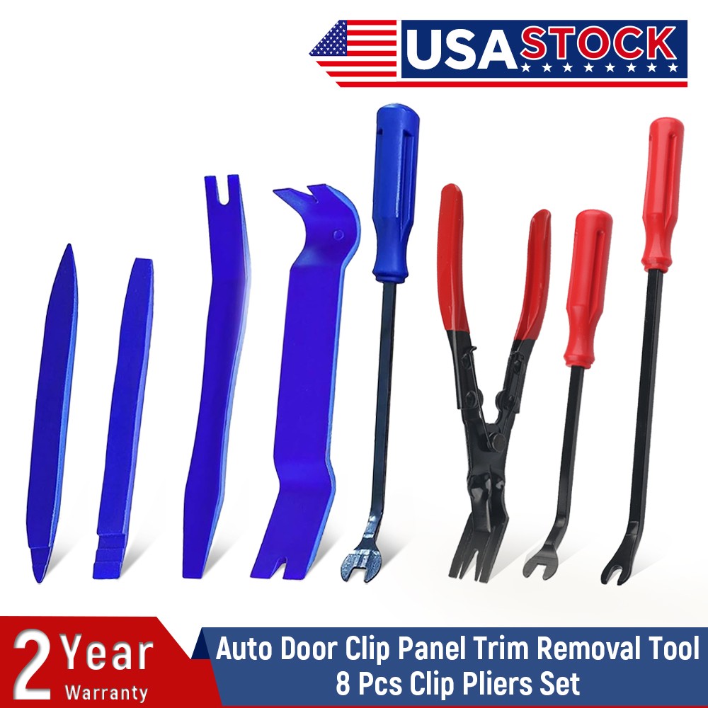 8Pcs Car Trim Clip Upholstery Removal Tool Door Panel Fastener Pin Pliers Puller