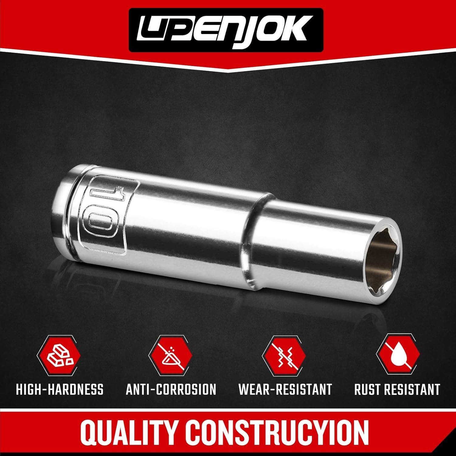 2PCS 3/8″ Drive 10mm Socket Set, Deep, Mirror Finish, Cr-V Steel, 6-Point
