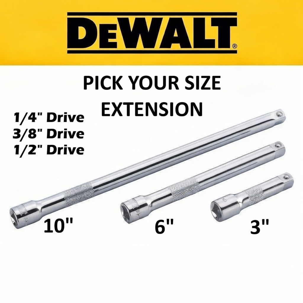 Dewalt Socket Extensions 1/4″ 3/8″ 1/2″ Drive Pick Your Size 3″ 6″ 10″ Length