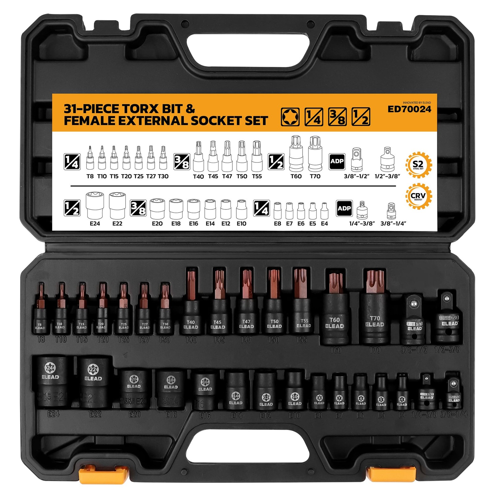 31-Piece Torx Bit Socket Set: Premium CR-V & S2 Alloy Steel, Star One Size