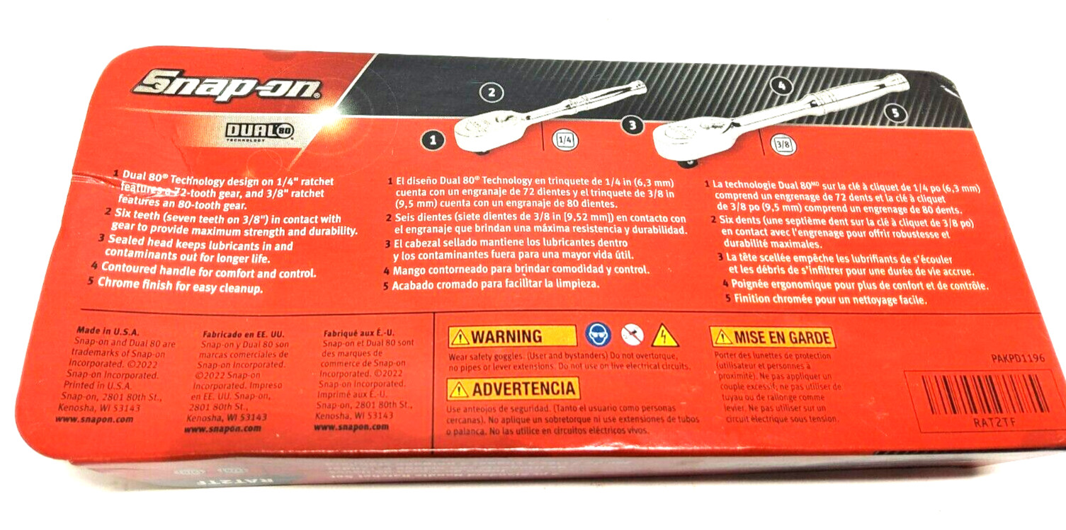NEW Snap-on™ 3/8″ & 1/4″ Drive Chrome Ratchet Set F80CE T72CE