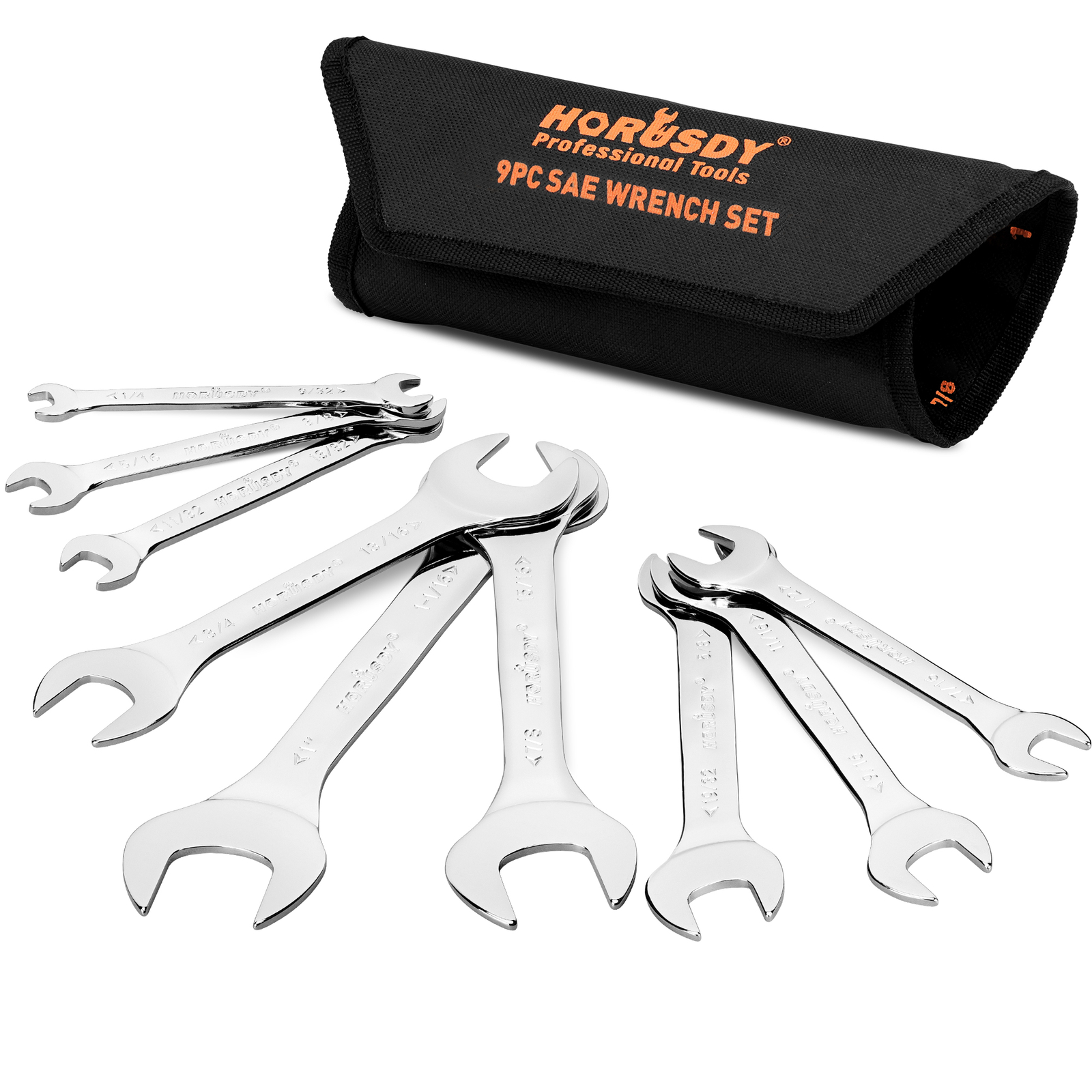 9PC Super-Thin Open End Wrench Set Rolling Pouch SAE Slim Spanner 1/4″-1-1/16″