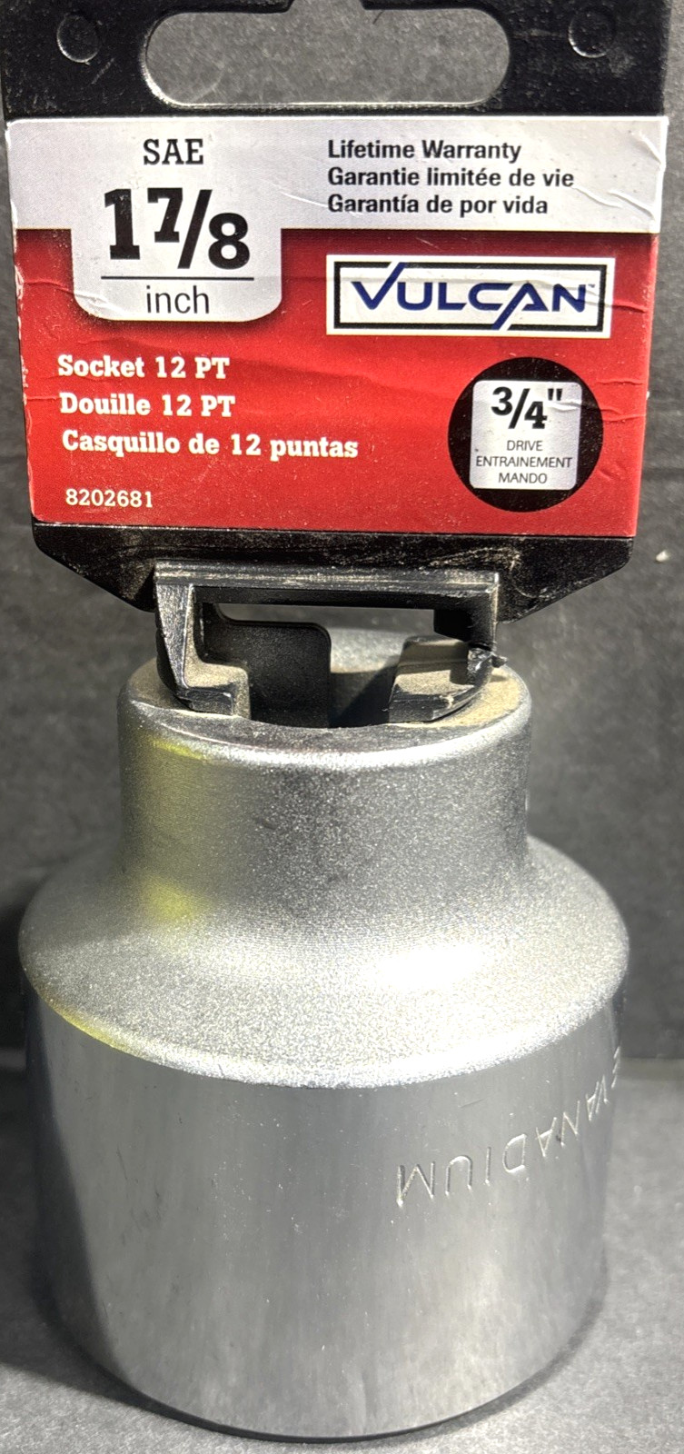Vulcan 1-7/8″ 12-Point Standard Socket, 3/4″ Drive, Chrome Vanadium Steel, New