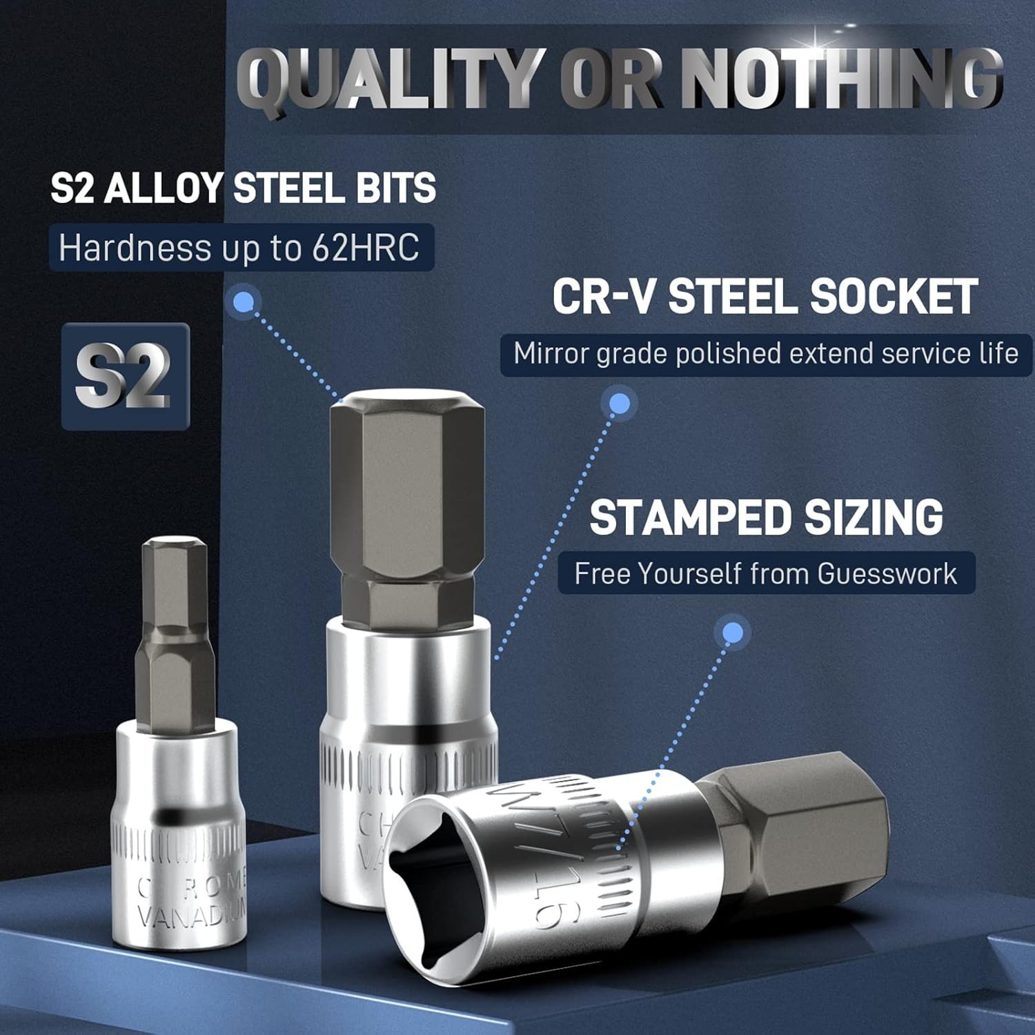 High Strength HEX Bit Socket Set in Chrome Vanadium Steel