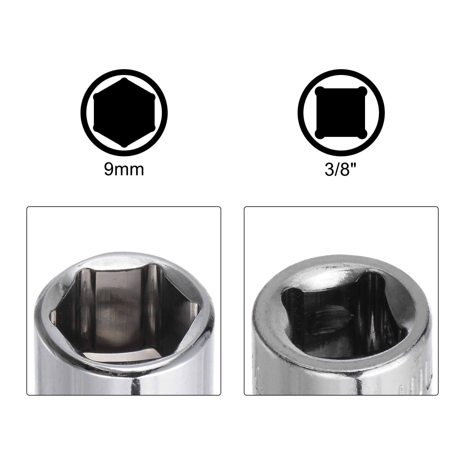 3/8-inch Drive 9mm 6-Point Shallow Socket, Cr-V Steel