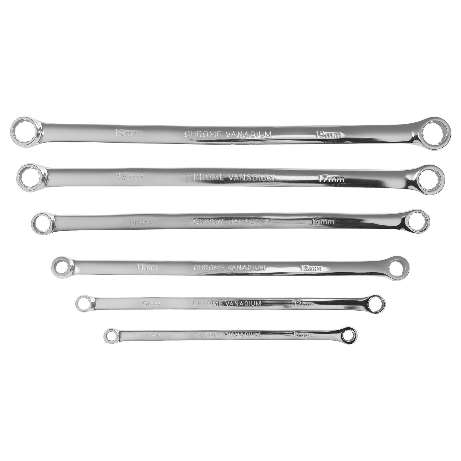 Box-End Wrench Set 6PC Extra Long Metric Heavy Duty 12 Point Steel 8-19mm
