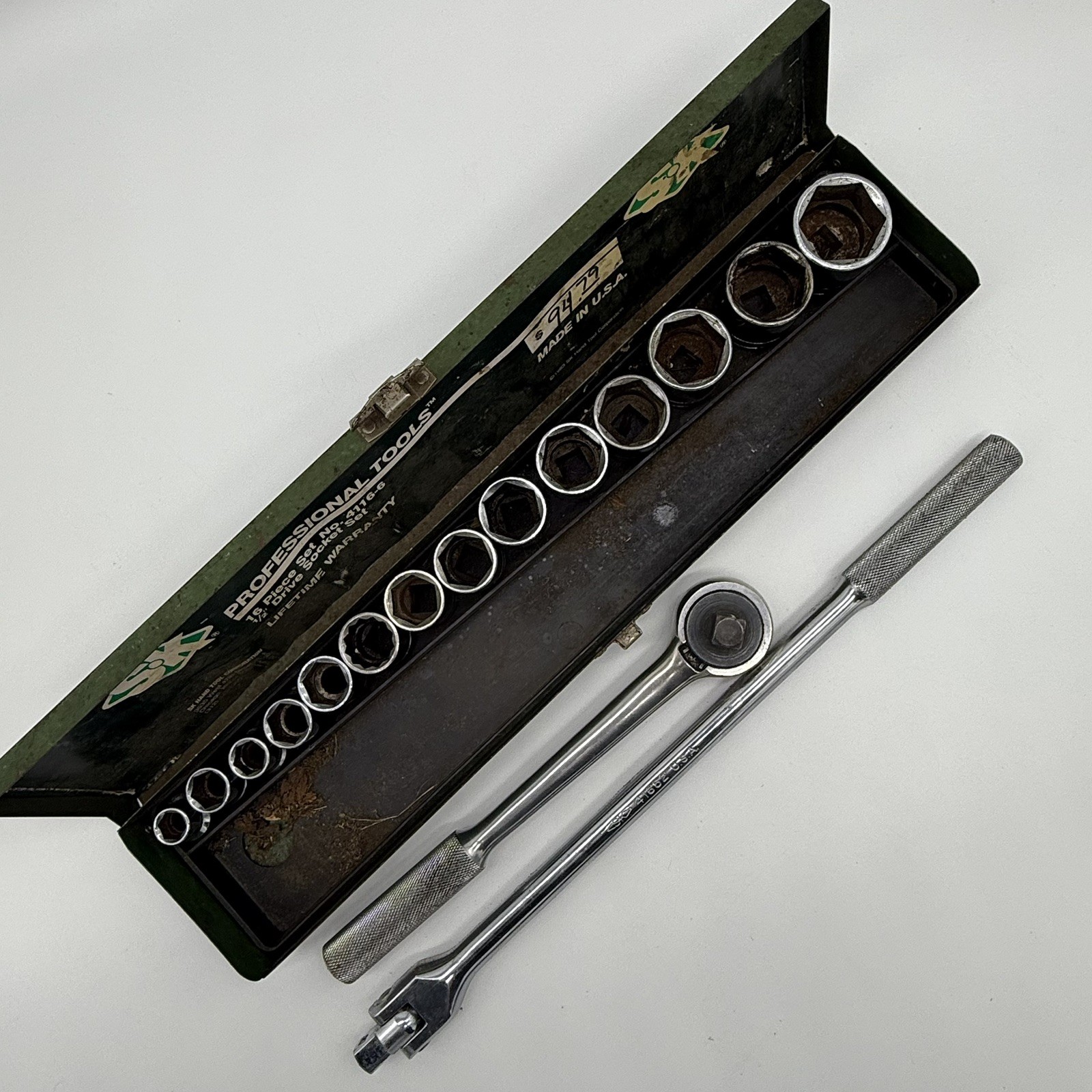 SK Professional Tools 16 Pieces Set 4116-6 Drive Socket Set 1/2” + Metal Case