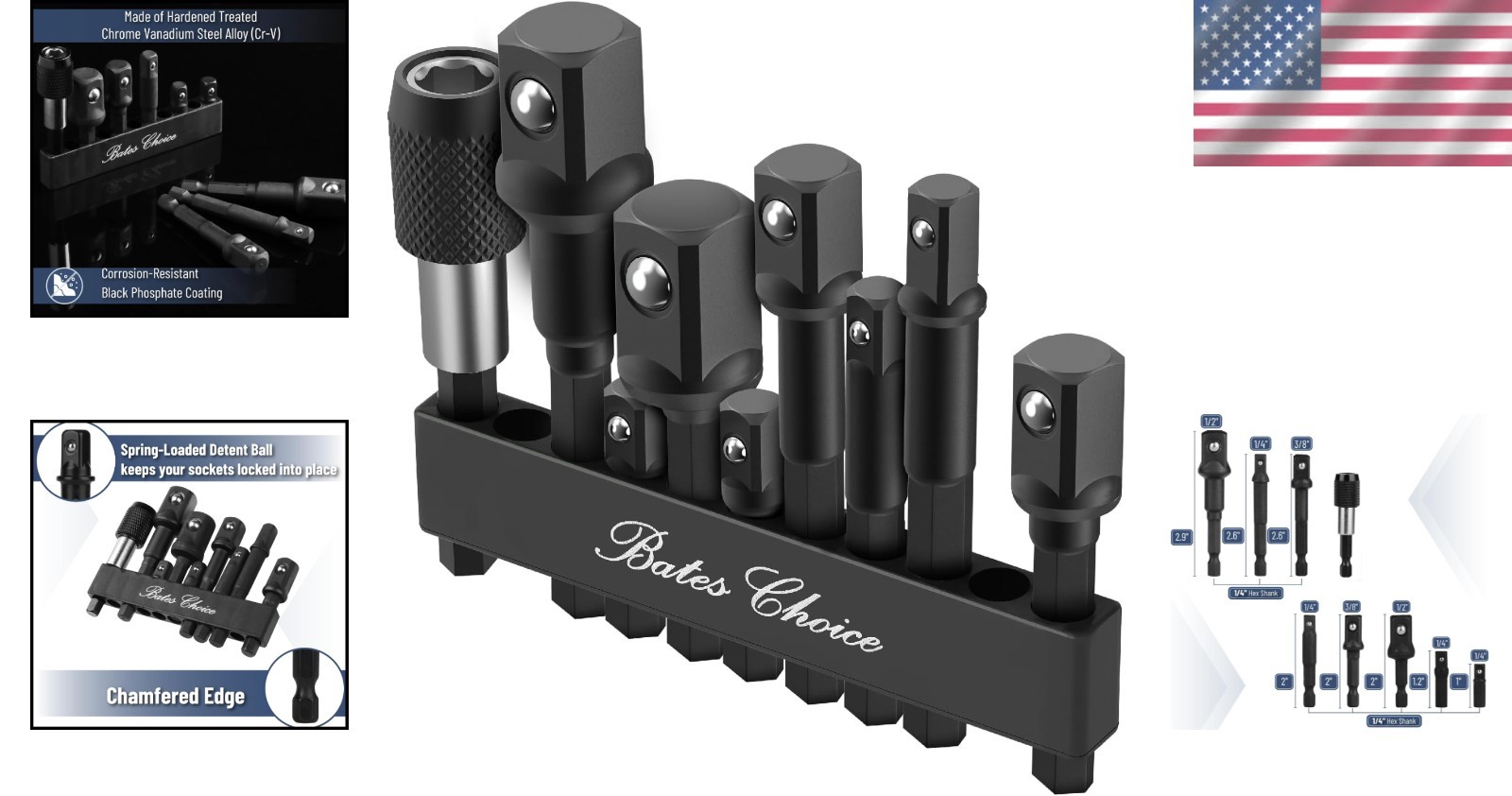 Bates Impact Socket Adapter Set – 9 High-Performance Pieces for Heavy-Duty Tasks