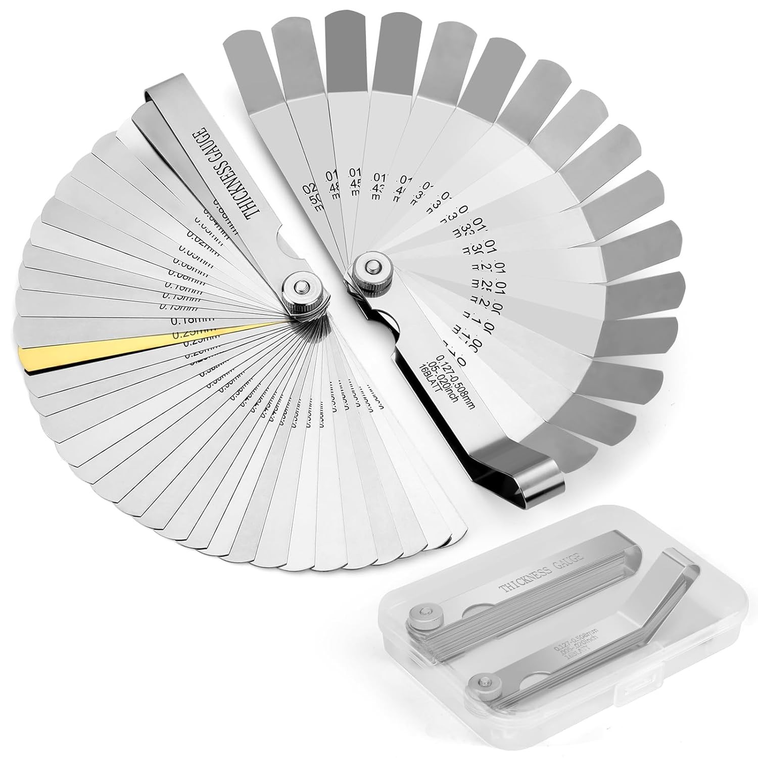 2Pc High-Precision Feeler Gauge Set 32-Blade Straight 16-Blade Offset SAE/Metric