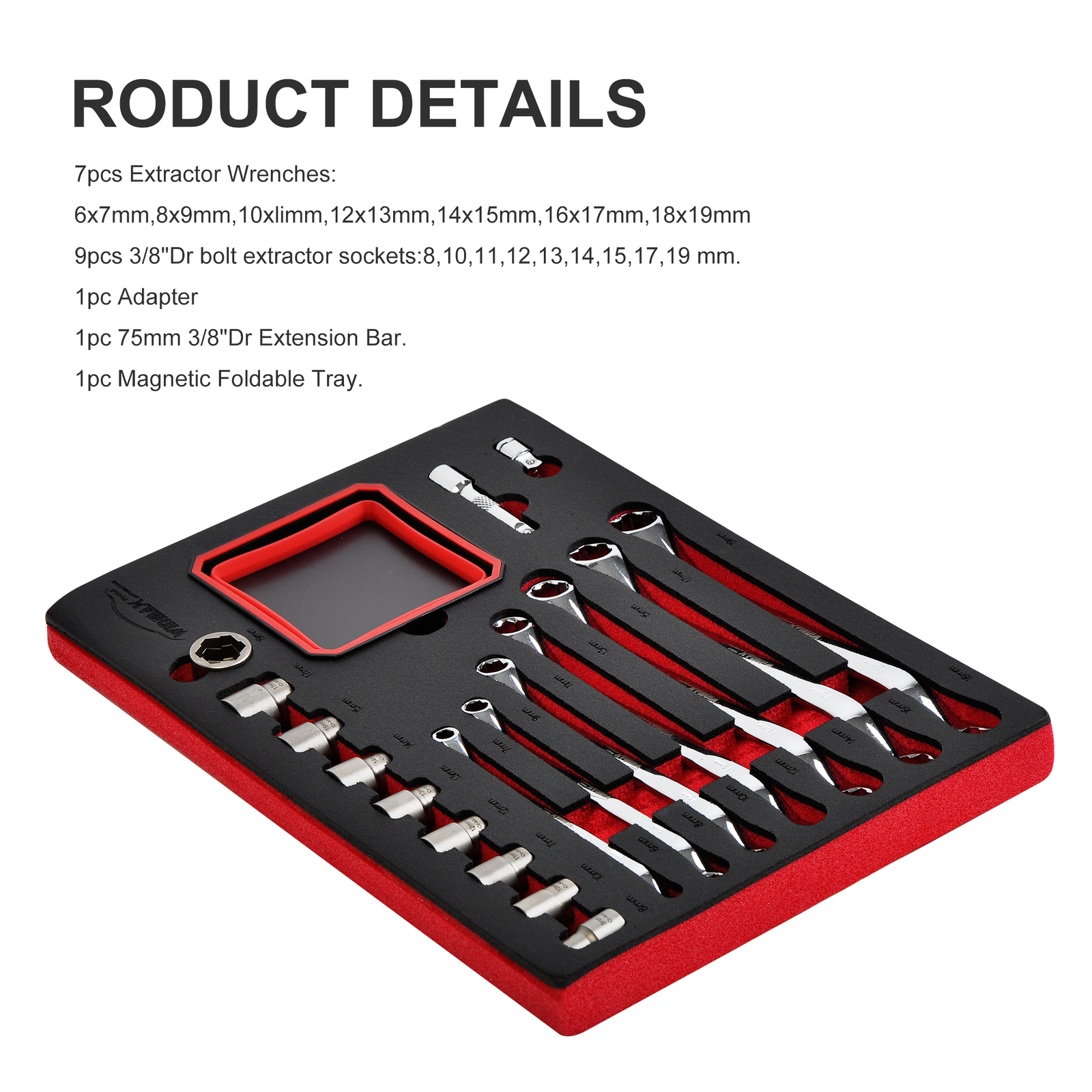 Bolt Extractor Offset Wrench & Socket Set, 19pcs Box End Nut & Bolt Remover Kit