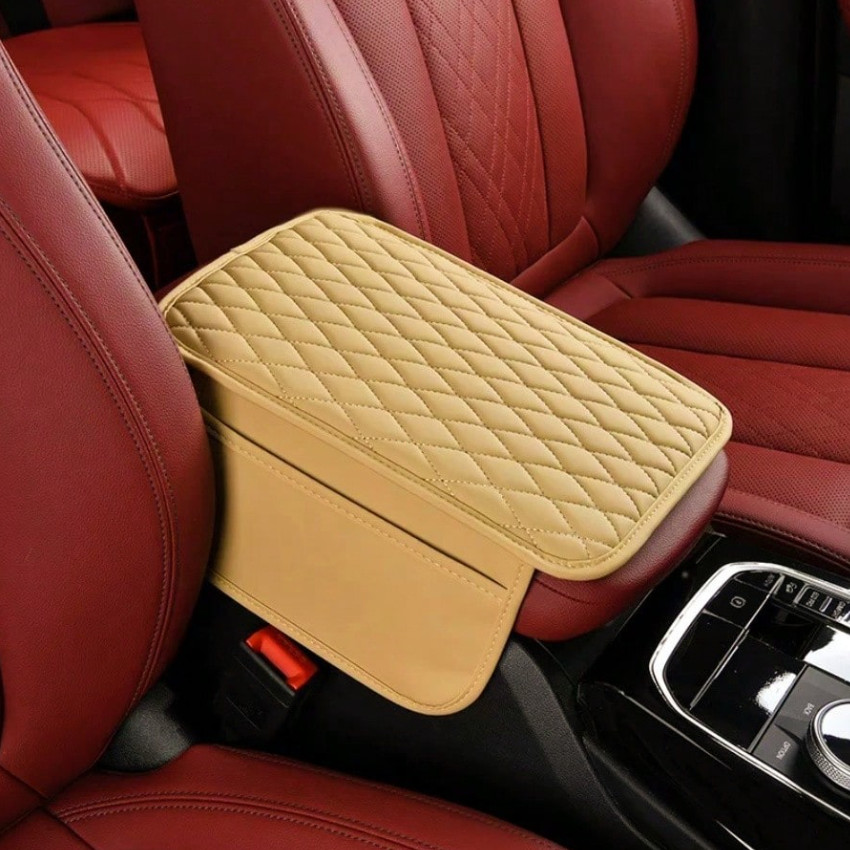 1pc Leather Car Armrest Cover – Console Cushion with 2 Storage Pockets-NEW