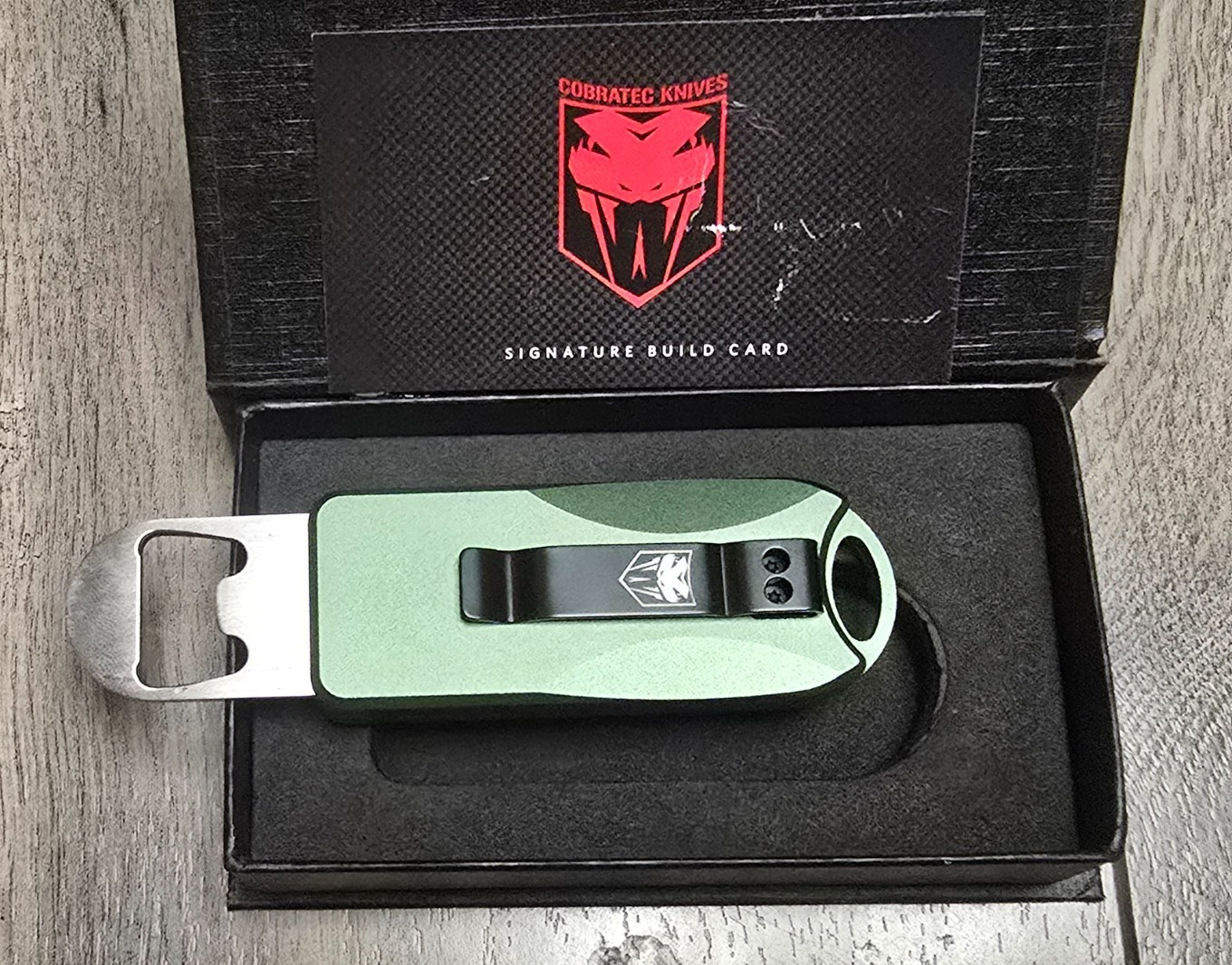 Cobratec OTF Bottle Opener w/ Pocket Clip, GREEN #CTOTFBOODG