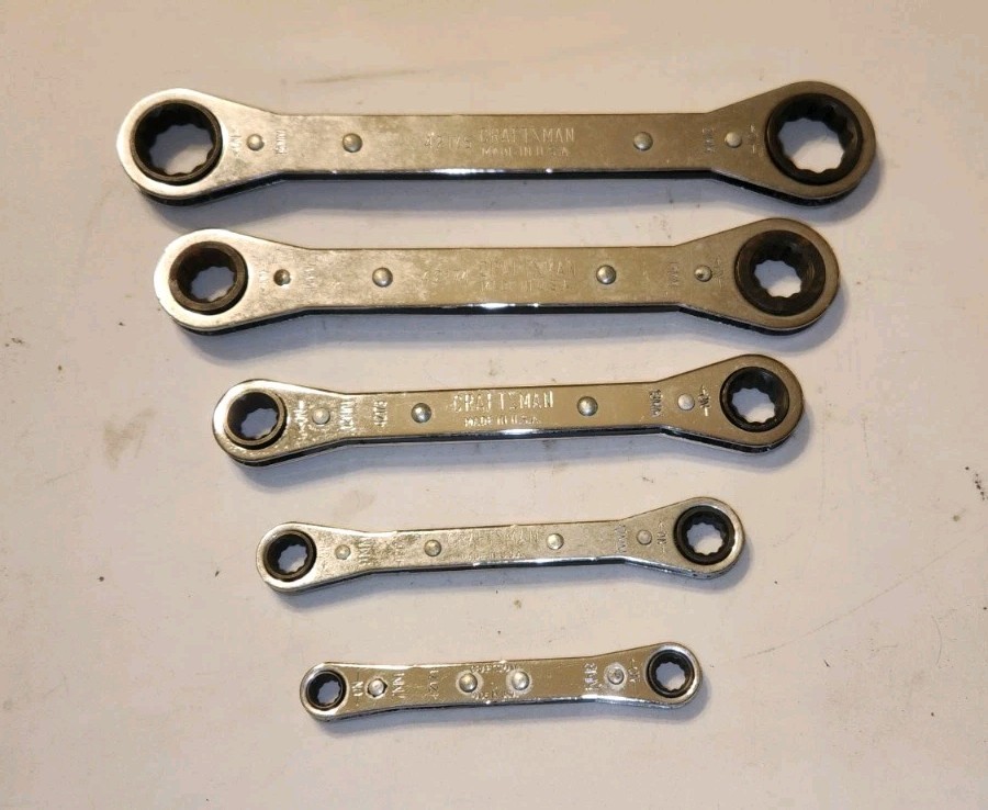 Vintage Craftsman 5pc Flat Metric Ratcheting Box Wrench Set 42170 7mm-21mm