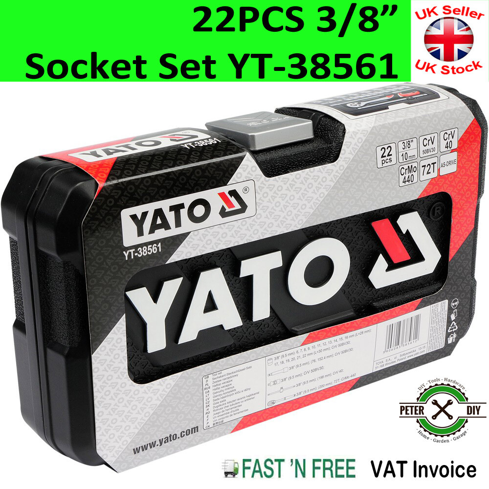 3/8″ Socket Set Ratchet 22pcs Yato Professional AS-DRIVE In Handy Case YT-38561