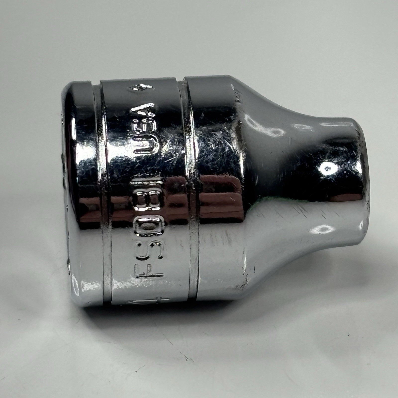 Snap On Tools FS081 3/8 Dr 6Pt SAE 1/4 Flank Dr Shallow Chrome Socket USA 1988