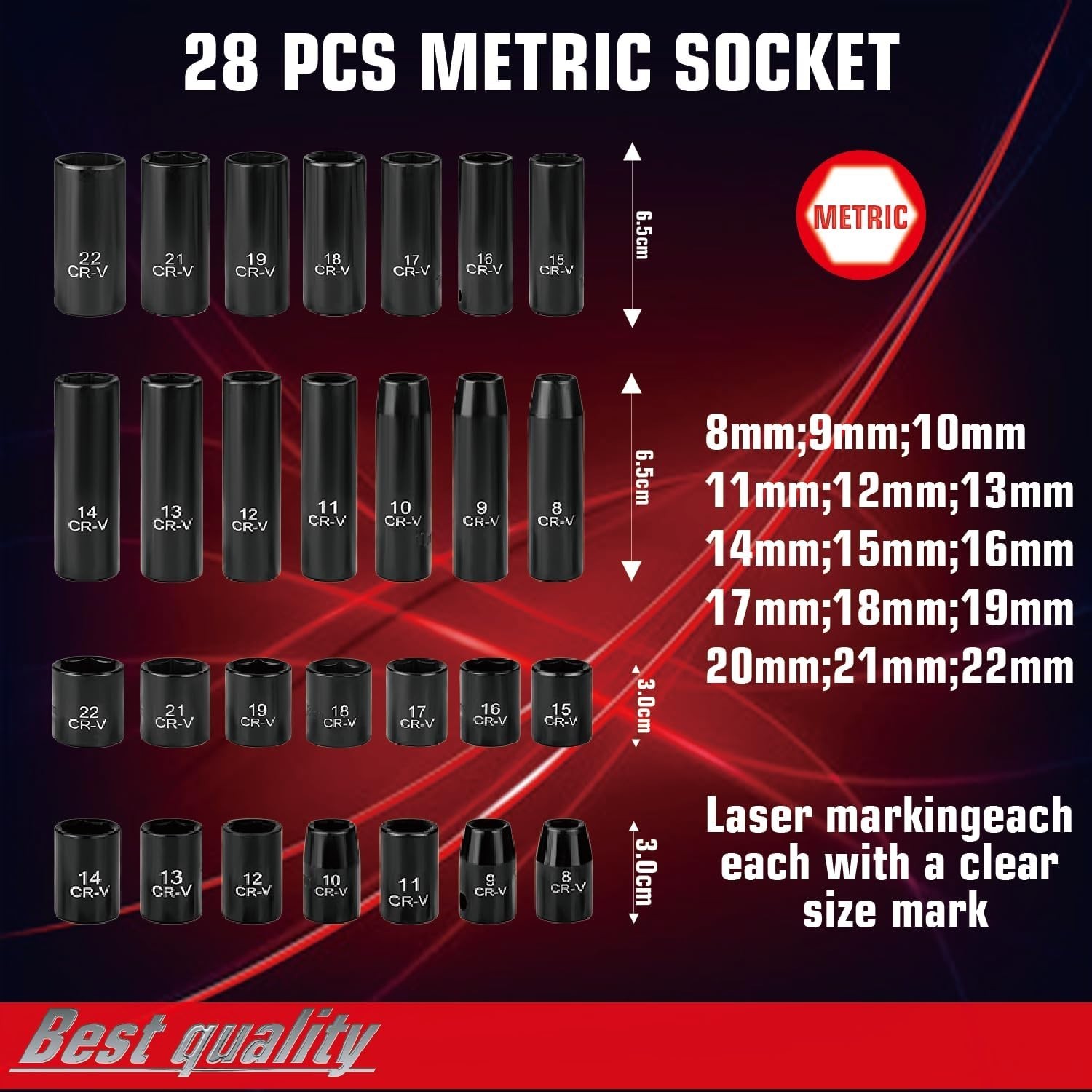 50PC 3/8″ Drive Impact Socket Set SAE Metric Deep Shallow with Ratchet Tools