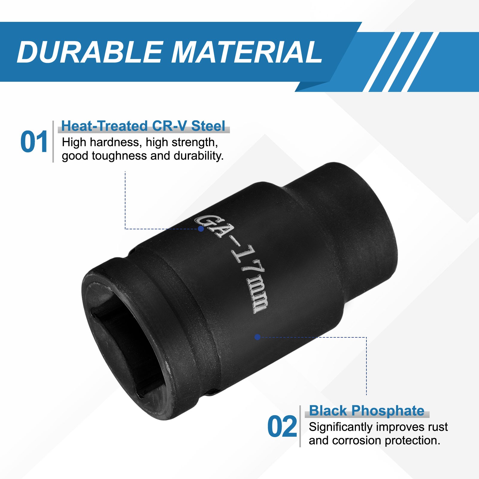 1 Inch Drive 17mm 6 Point Impact Socket Chromium Vanadium Steel