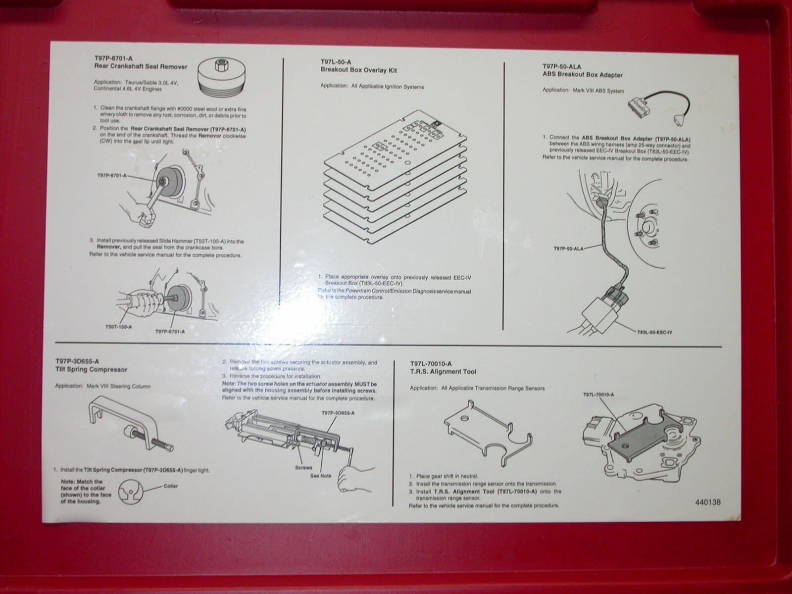 Ford Essential Service Tools Set T97L-1000-C Taurus/Sable Continental Mark VIII